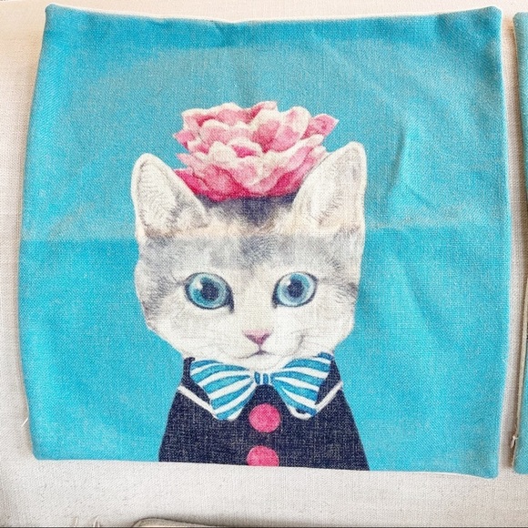 Decorative Pillow Covers Set of 2 Boy Girl Cat Kitten - Picture 2 of 7